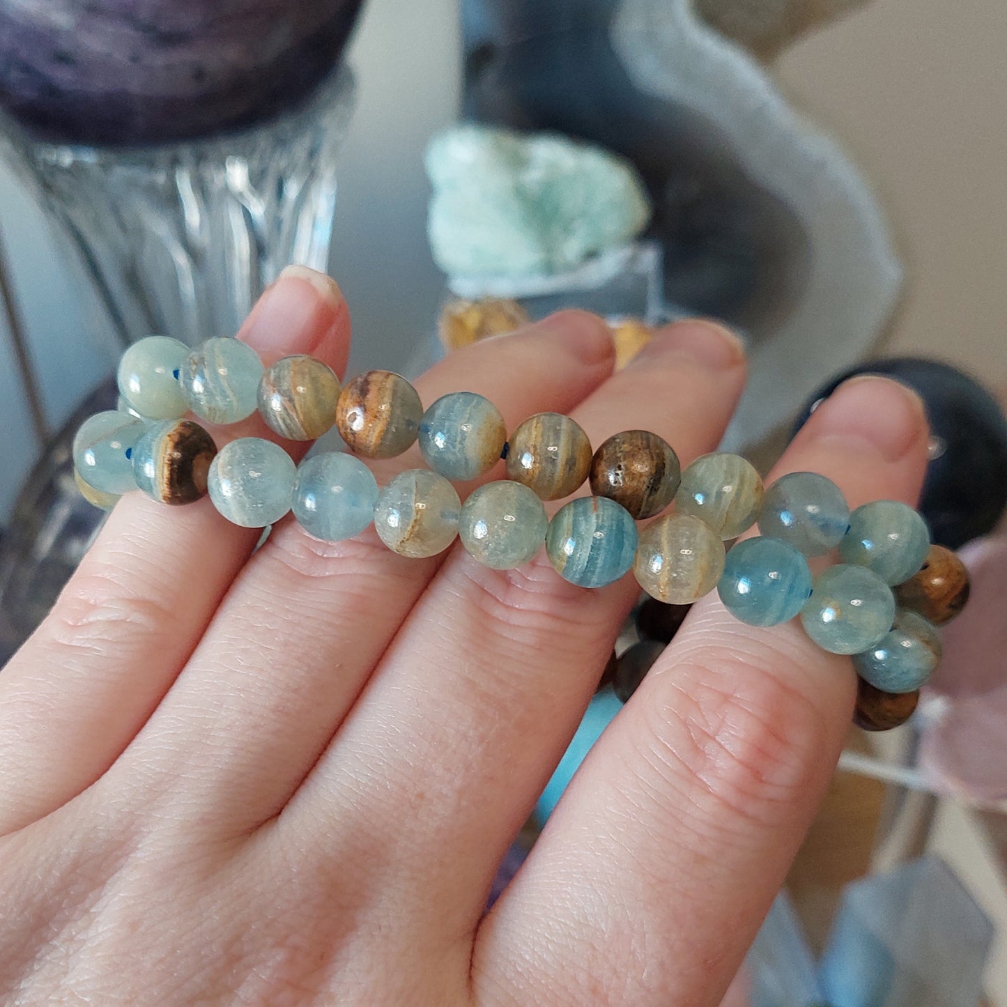 Rannekoru 8mm sininen onyx