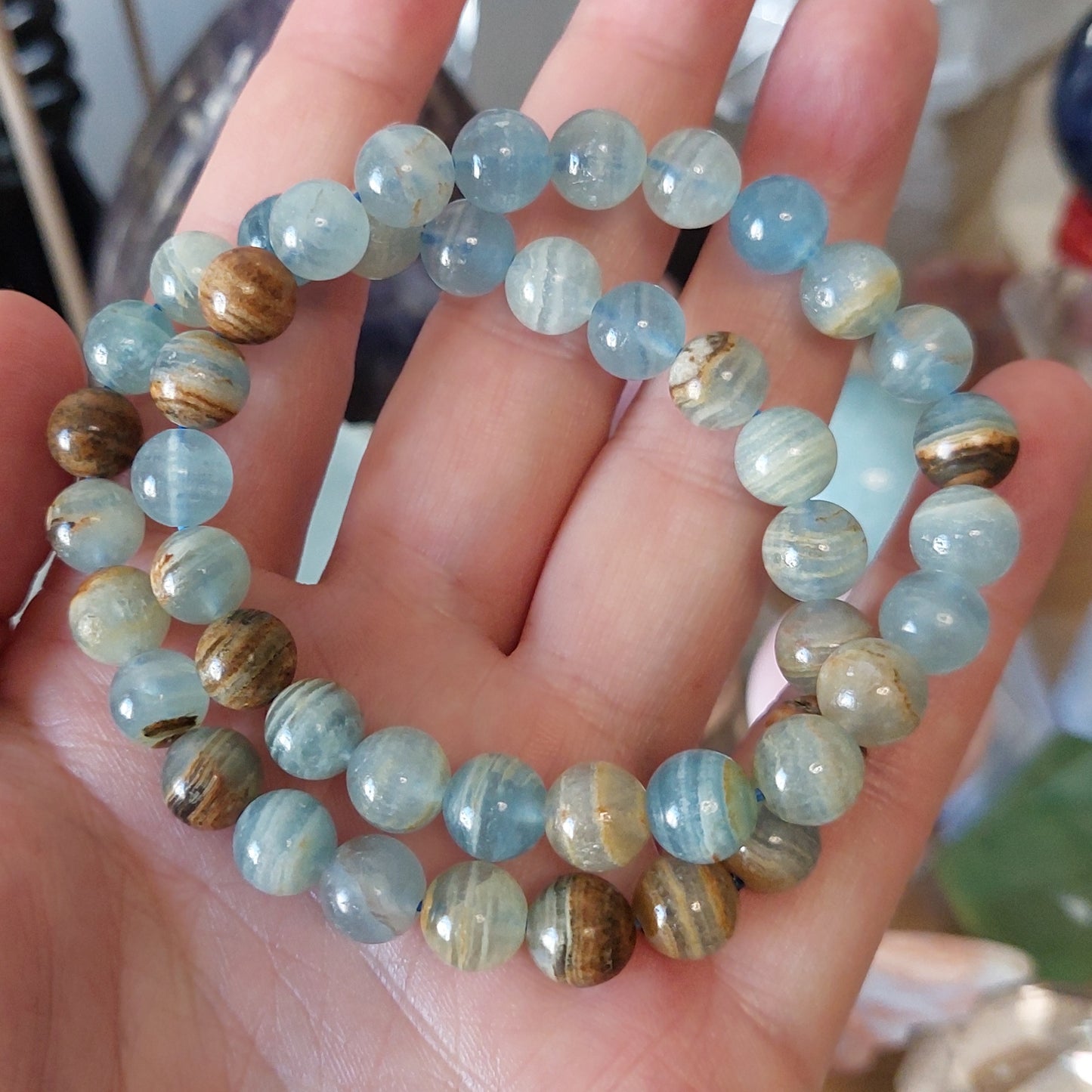 Rannekoru 8mm sininen onyx