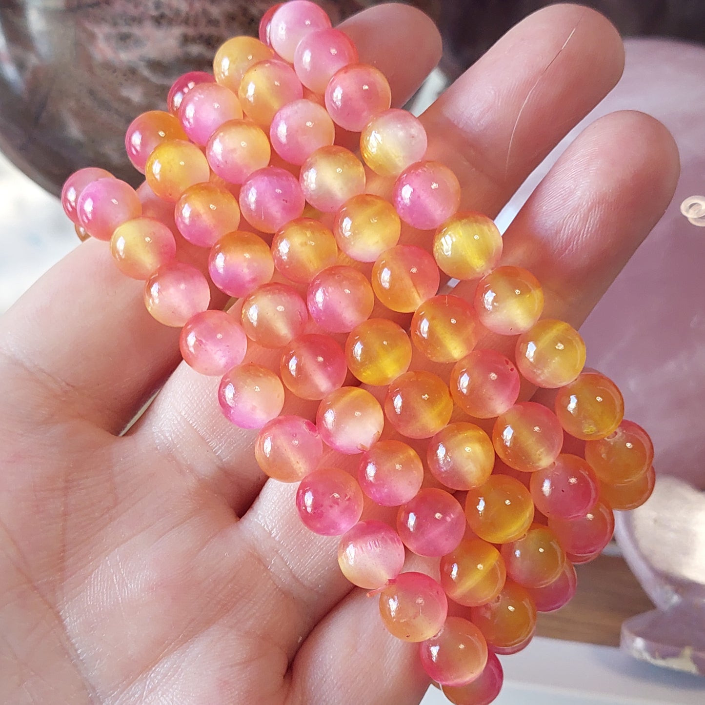 Rannekoru 8mm seleniitti kelta-pinkki