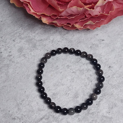Rannekoru 6mm hopea obsidiaani
