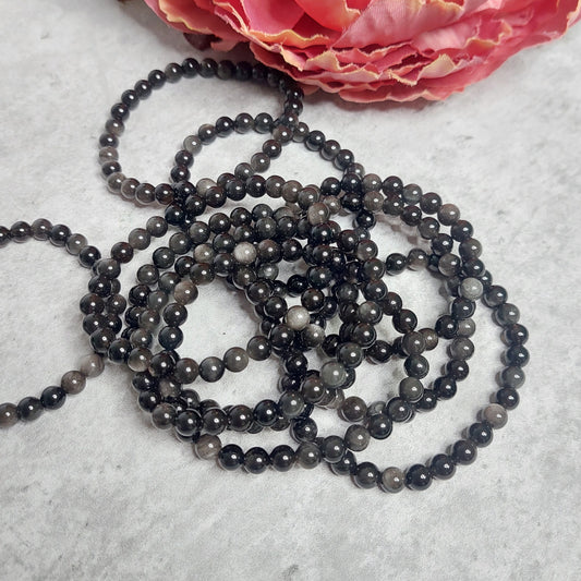 Rannekoru 6mm hopea obsidiaani