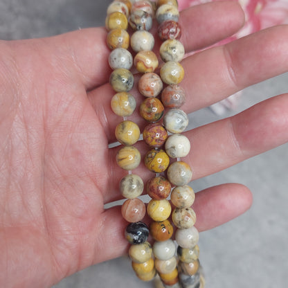 Helmiä 8mm, Crazy Lace akaatti 38cm nauha