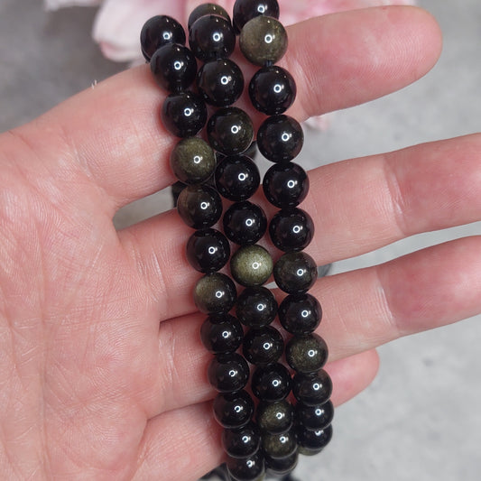 Helmiä 8mm, Golden obsidiaani 38cm nauha