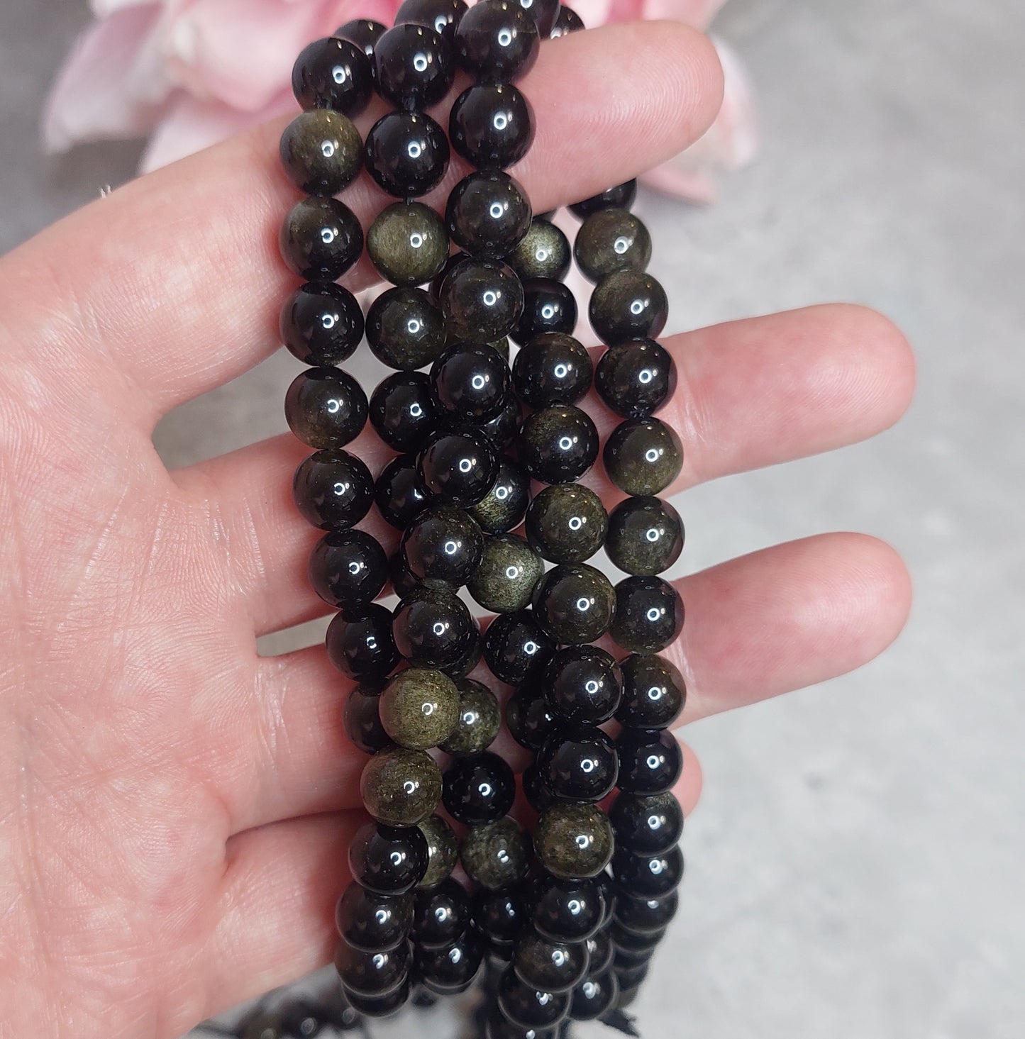 Helmiä 8mm, Golden obsidiaani 38cm nauha