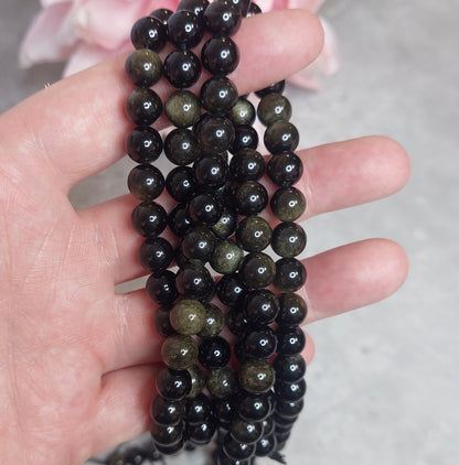Helmiä 8mm, Golden obsidiaani 38cm nauha
