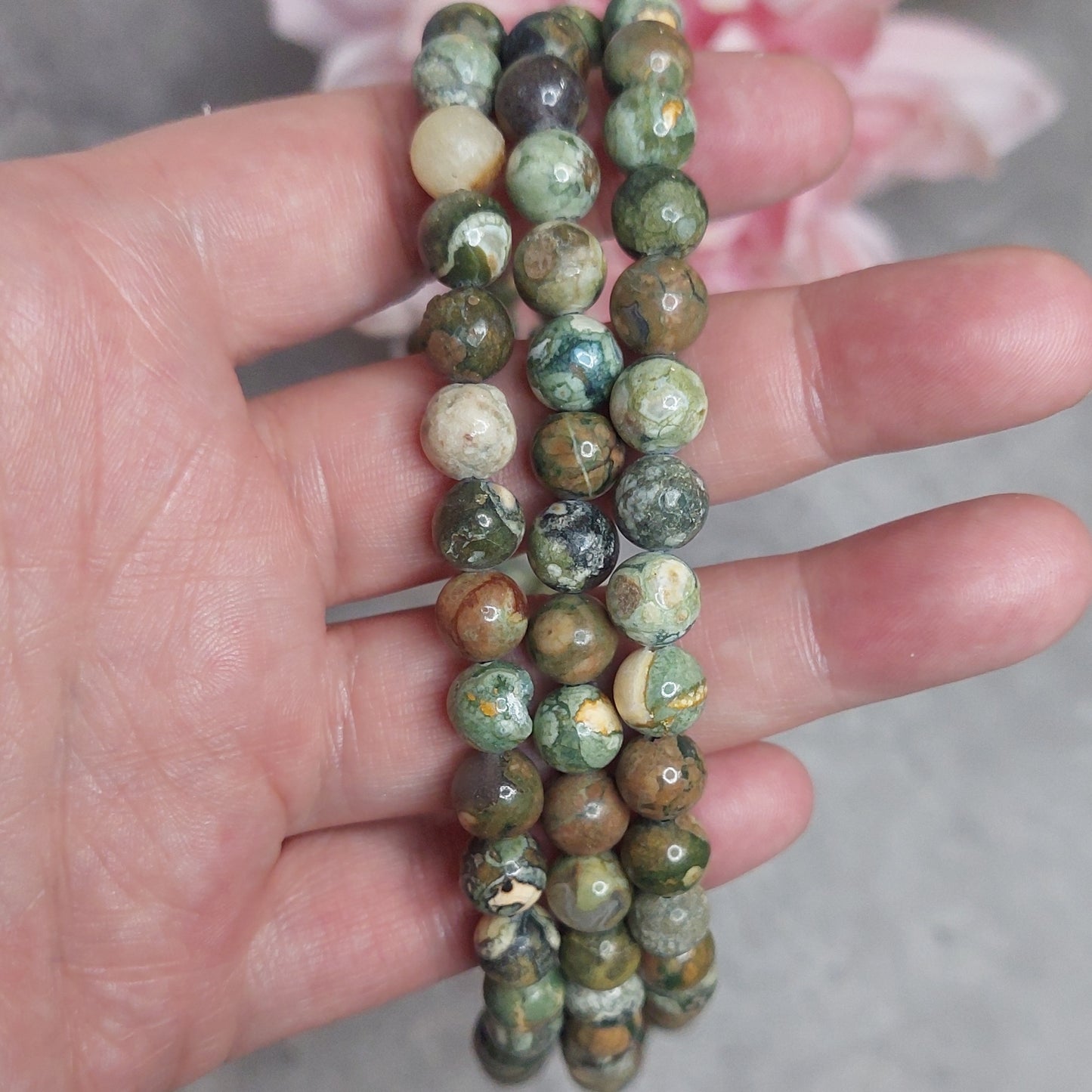 Helmiä 8mm, rainforest jasper 38cm nauha