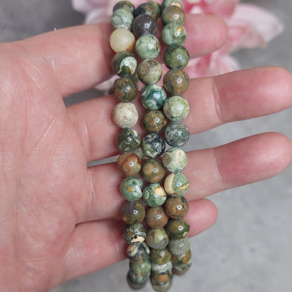 Helmiä 8mm, rainforest jasper 38cm nauha