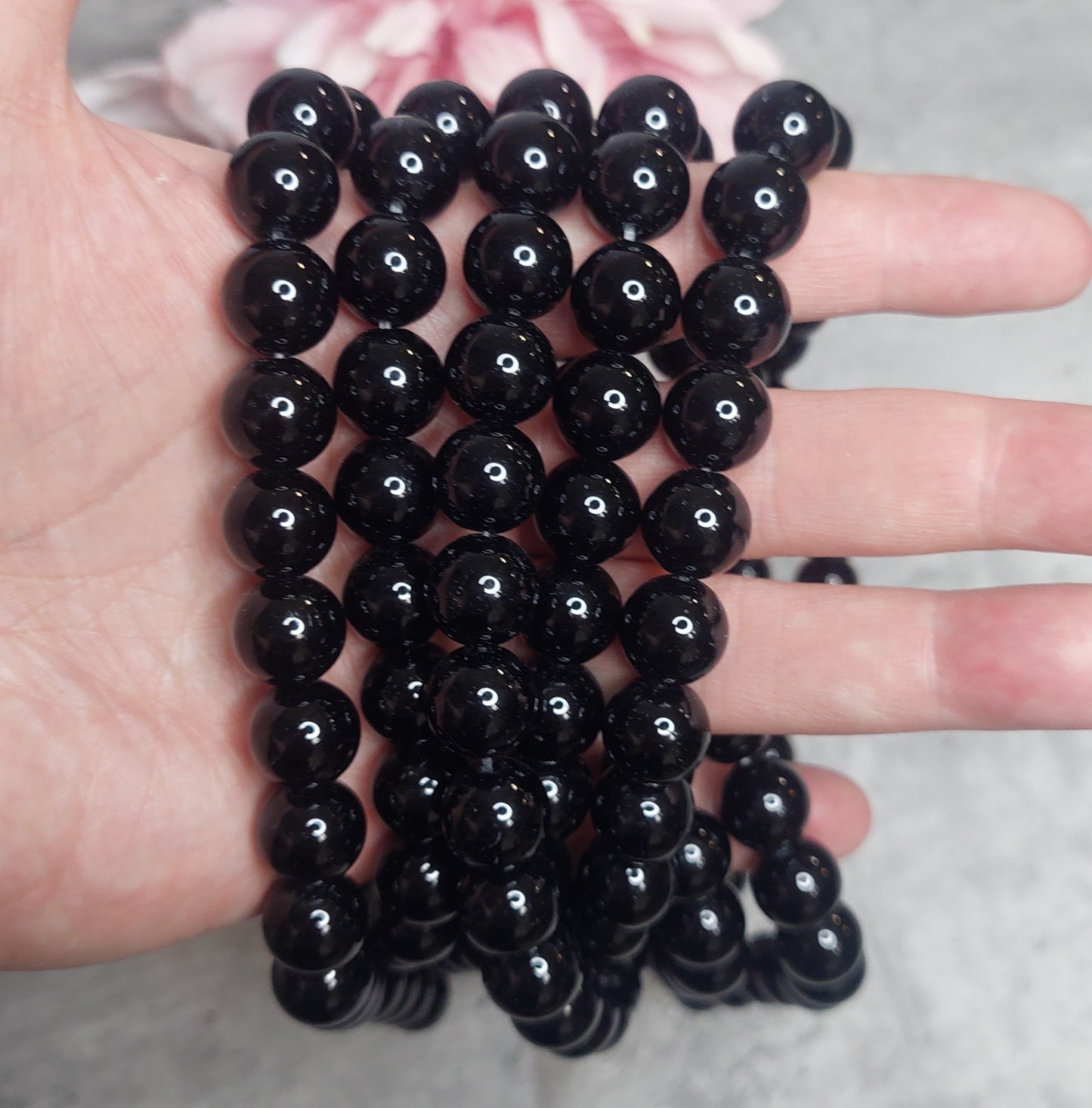 Helmiä 12mm, obsidiaani 37cm nauha