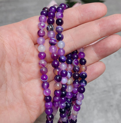Helmiä 6mm, Akaatti violetti (värjätty) 38cm nauha