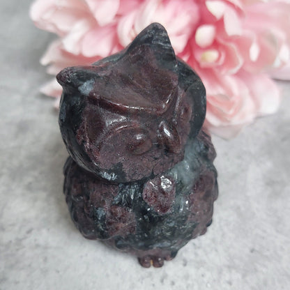 Pöllö, garnet/fireworks jasper  8cm