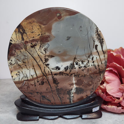 Pyöreä picture jasper laatta puujalassa