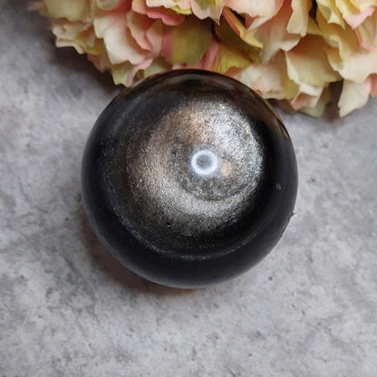 Pallo, hopeaobsidiaani 6cm