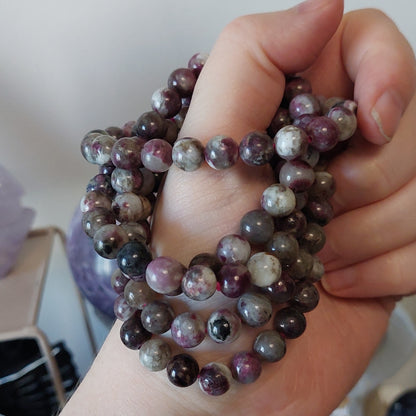 Rannekoru 8mm pinkki turmaliini sekoitus