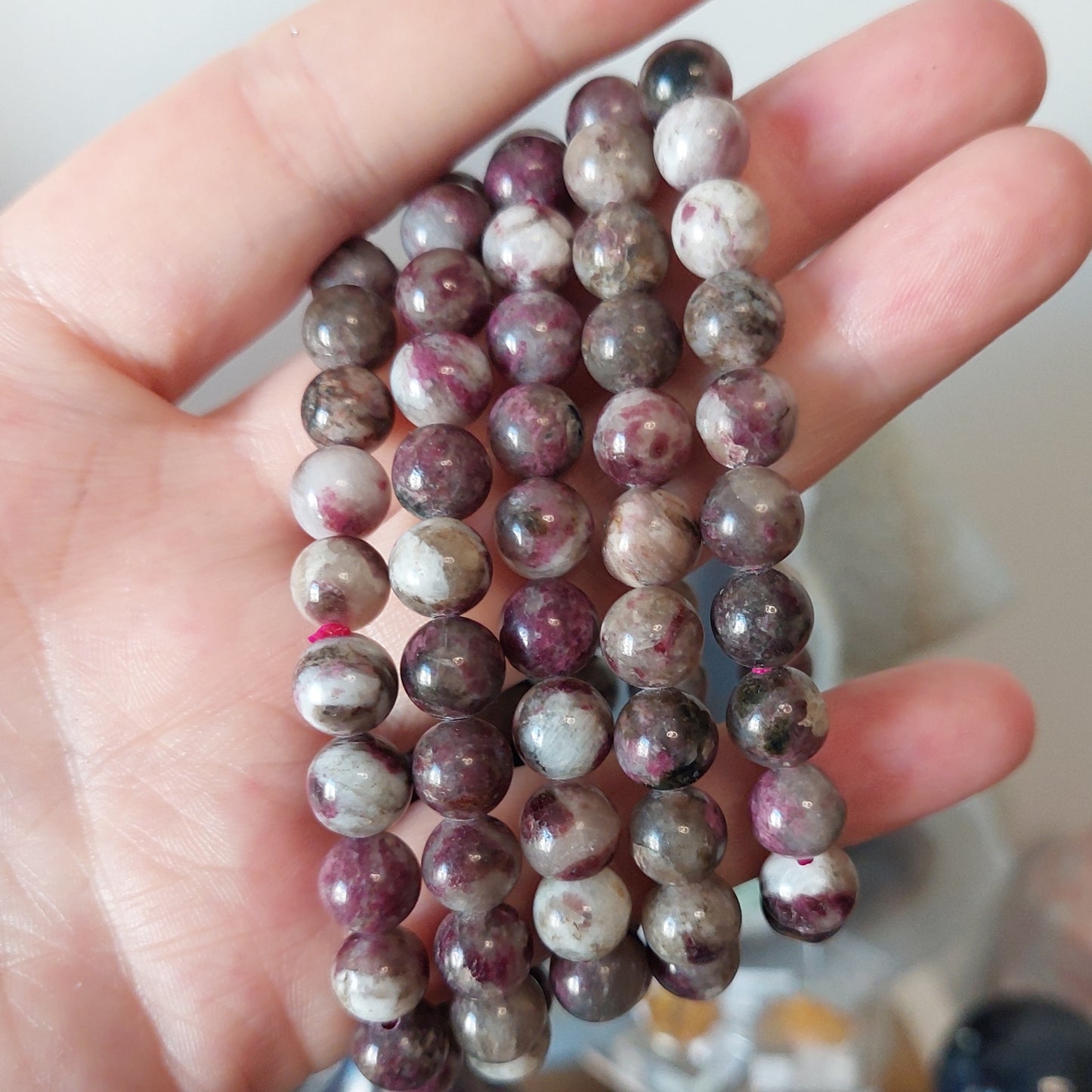 Rannekoru 8mm pinkki turmaliini sekoitus