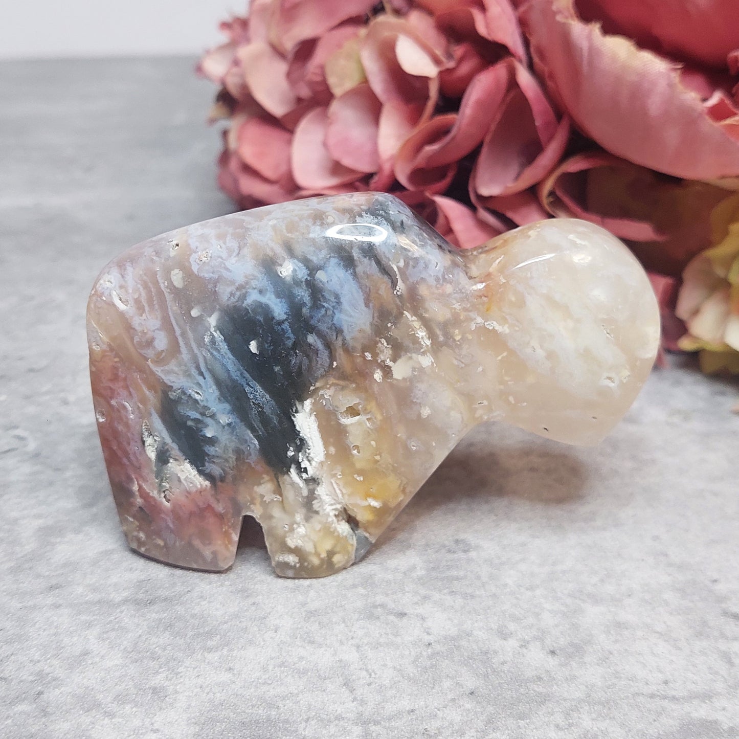 Puhveli, "zuni" Pink Plume akaatti Indonesia