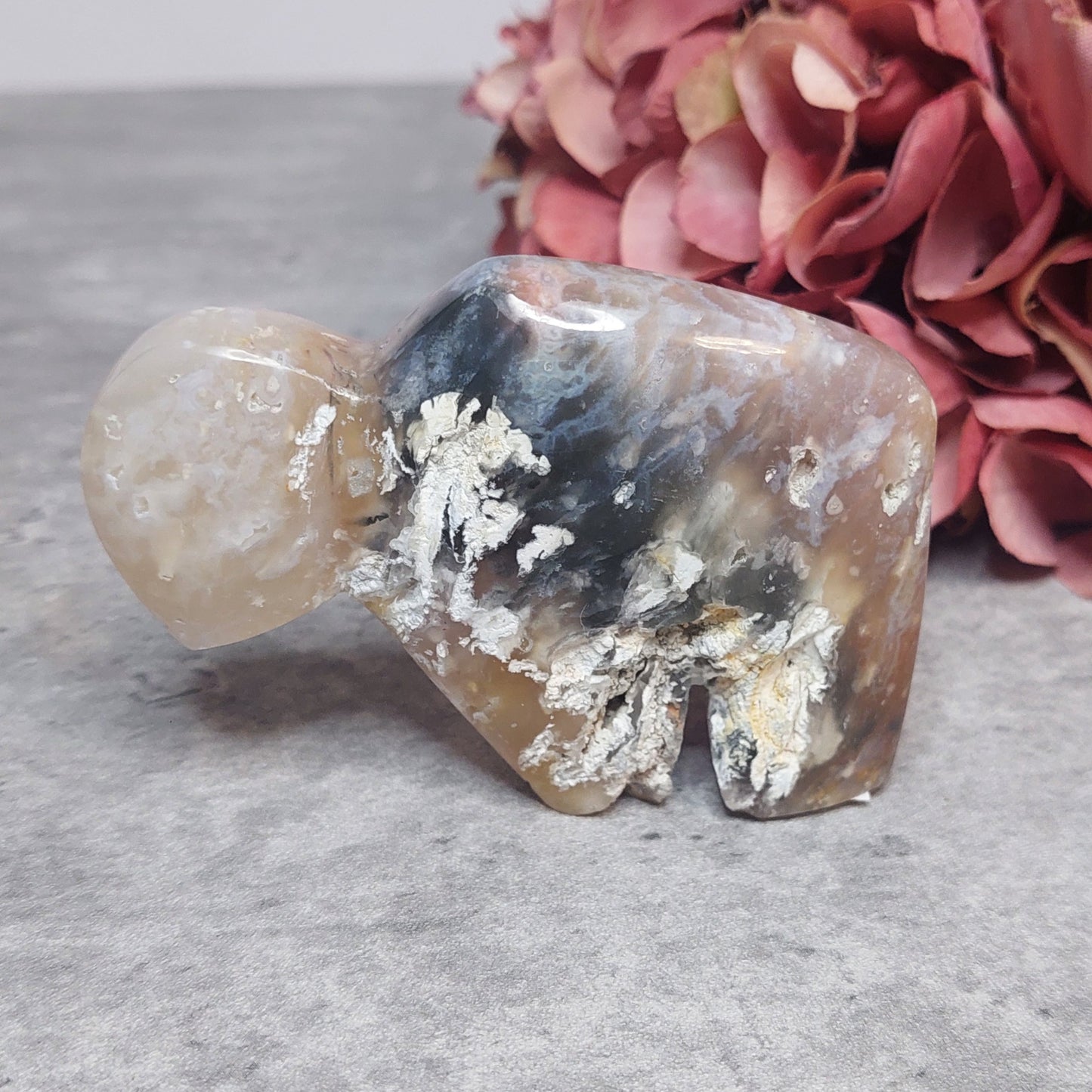 Puhveli, "zuni" Pink Plume akaatti Indonesia