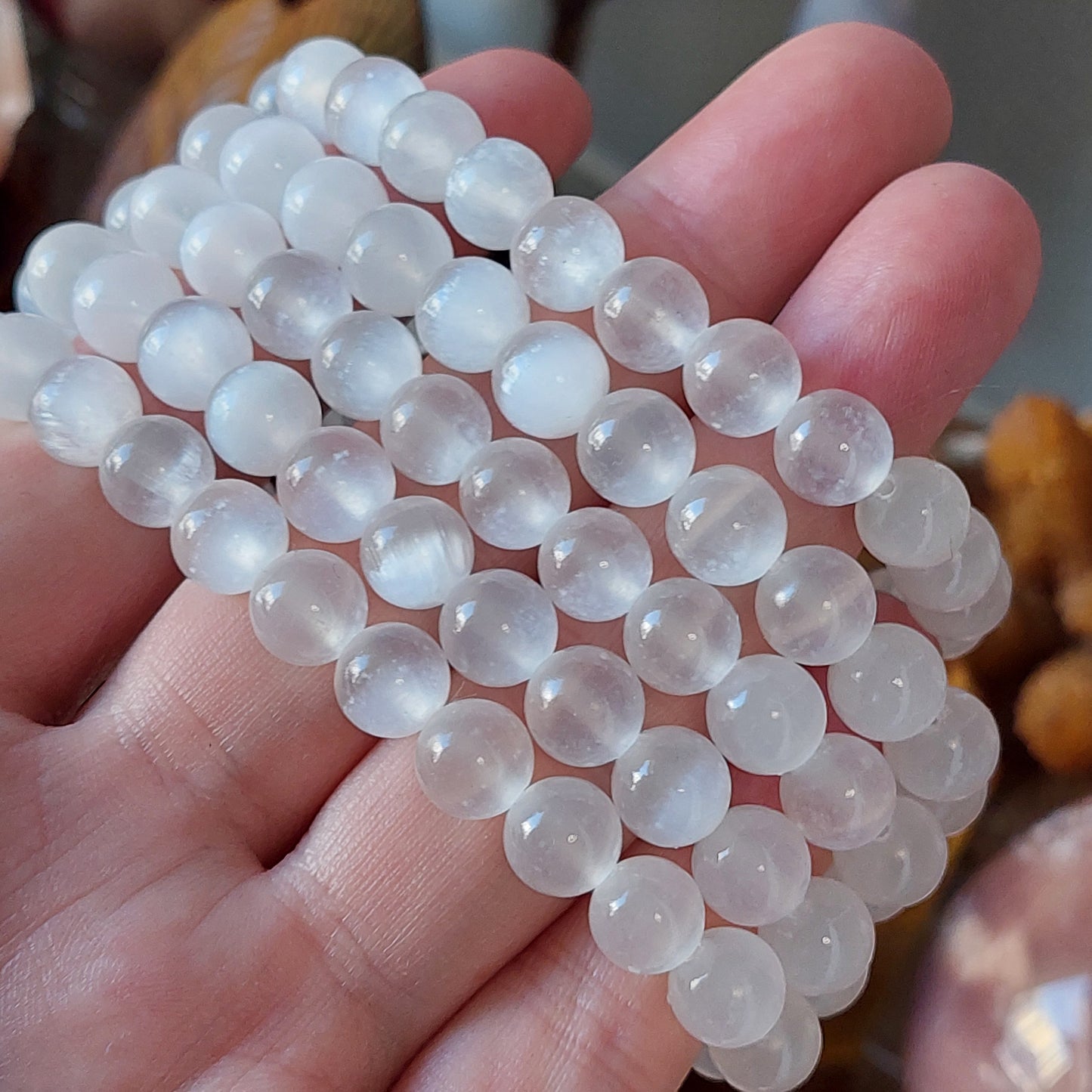 Rannekoru 8mm seleniitti valkoinen