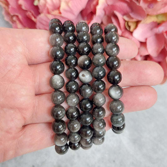 Rannekoru 8mm silver shean obsidian
