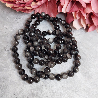 Rannekoru 8mm silver shean obsidian